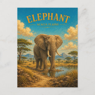 Cartão Postal Planícies de Acácia de Elefante GeoSaga Aquarela