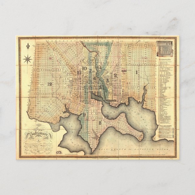 Cartão Postal Plano da cidade do mapa de Baltimore Maryland (Frente)