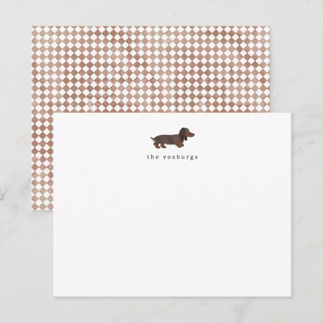 Cartão Postal Plano de Aquarela de Dachshund de Ca (Frente/Verso)