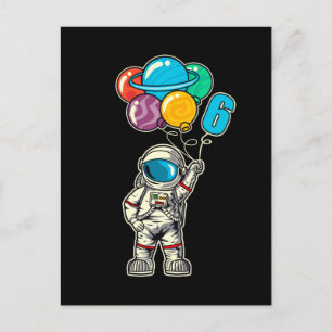 Cartão Postal Plano de balões de astronauta de aniversário de 6 