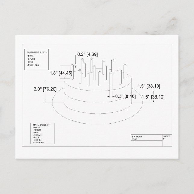 Cartão Postal Plano de Bolo de Aniversário do engenheiro (Frente)