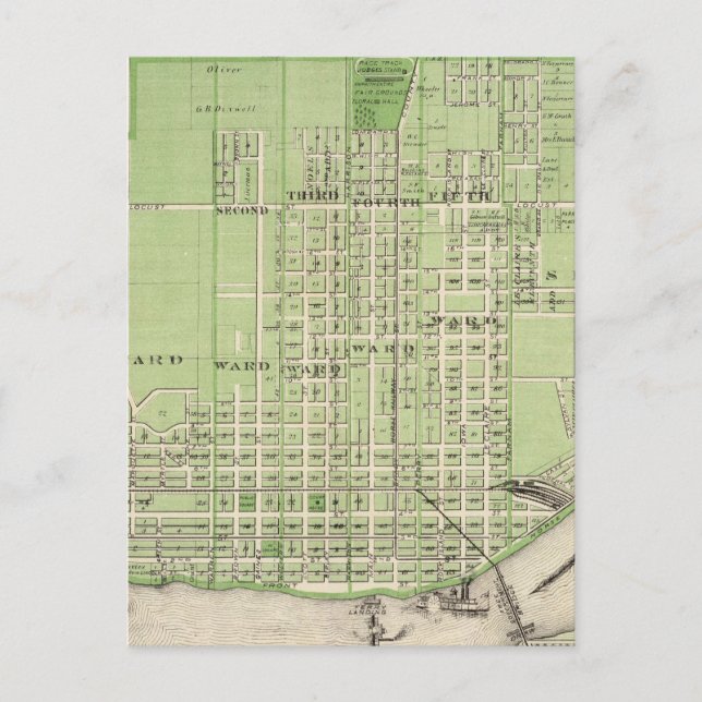 Cartão Postal Plano de Davenport, Scott County, Estado de Iowa (Frente)