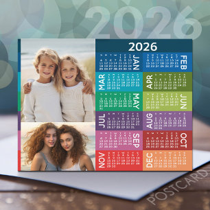 Cartão Postal Plano de Fundo Colorido de Calendário e Foto