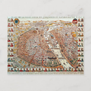 Cartão Postal Plano de Paris com fronteira cronológica