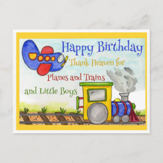 Cartão Postal Planos de Aniversário e Trens para Meninos de Aniv