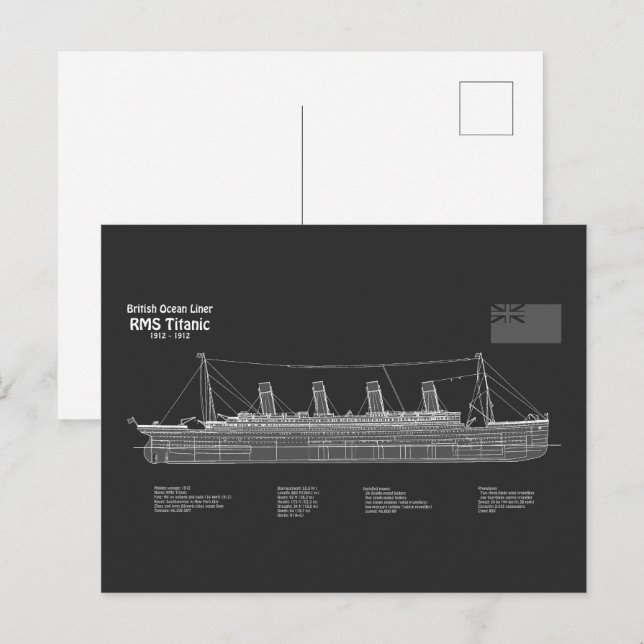 Cartão Postal Planos de Projeto do Navio RMS Titanic PBD (Frente/Verso)