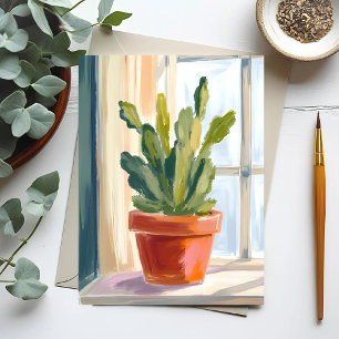 Cartão Postal Planta Cacto   Aquarela Botânica Verde