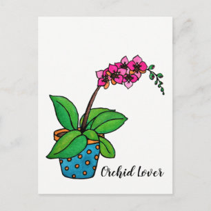 Cartão Postal Planta De Orquídea De Aquarela Em Belo Pote