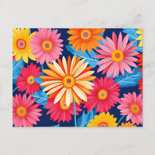 Cartão Postal Planta Floral de Margaridas Gerbera Vibrantes