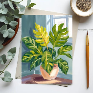 Cartão Postal Planta Monstera   Aquarela Botânica Verde