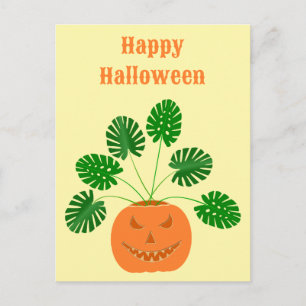 Cartão Postal Planta Monstera de Halloween em Abóbora Personaliz