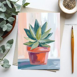 Cartão Postal Planta Suculenta de Interior Aquarela Botânica