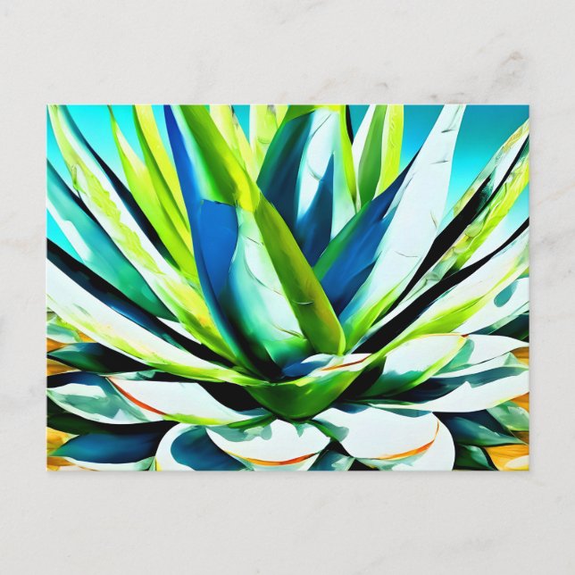 Cartão Postal Planta verde agave com céu azul (Frente)