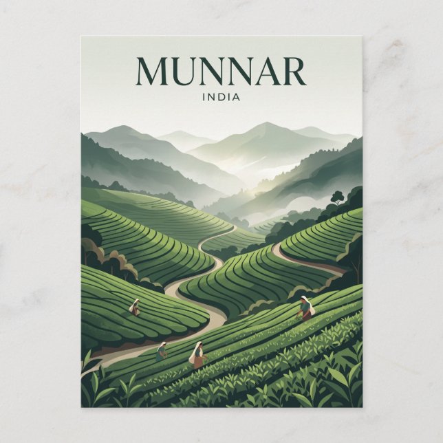 Cartão Postal Plantação de Chá de Munnar Índia (Frente)