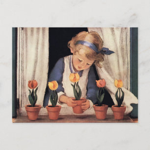 Cartão Postal Plantando Tulipas por Jessie Willcox Smith