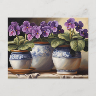 Cartão Postal Plantas de Violeta Africana Roxa nos Vasos
