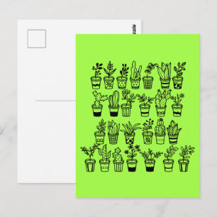 Cartão Postal Plantas Fofas de Rabiscos em Vasos