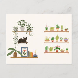 Cartão Postal Plantas, Gatos E Livros - Estética De Gatos-Livres
