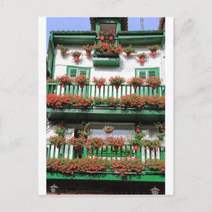 Cartão Postal Plantas potes com flores vermelhas que quintam a v