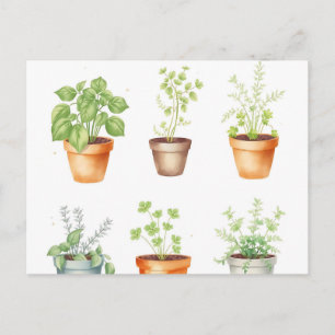 Cartão Postal Plantas Vedadas por Aquarela em Fundo de Creme