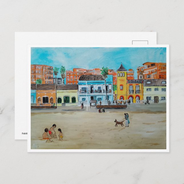 Cartão Postal Play de la Malvarrosa Pintura de Alfred Fox (Frente/Verso)