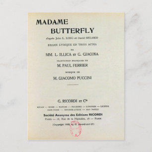 Cartão Postal Playbill for Madame Butterfly por Giacomo
