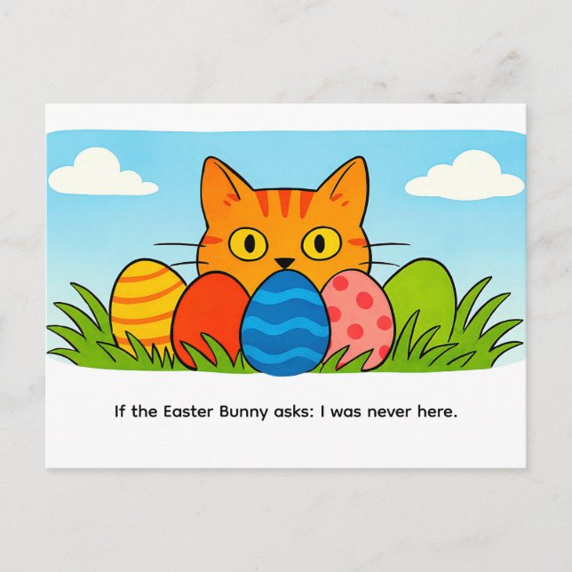 Cartão Postal Playful Cartoon Cat Hiding Behind Easter Eggs (Frente)