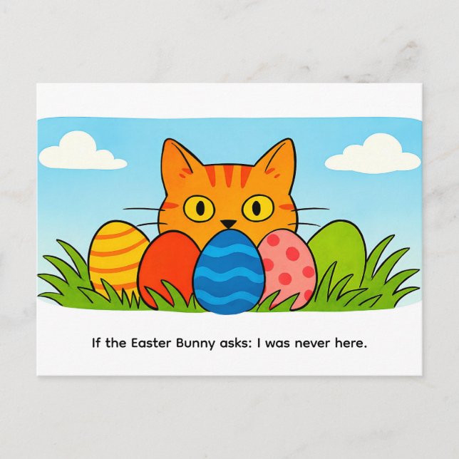 Cartão Postal Playful Cartoon Cat Hiding Behind Easter Eggs (Frente)