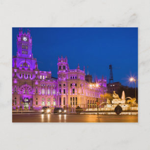 Cartão Postal Plaza de Cibeles à noite em Madrid
