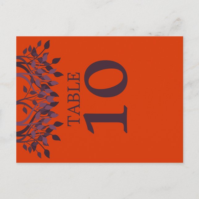 Cartão Postal Plum and Orange Leaves Table Number Cards (Frente)