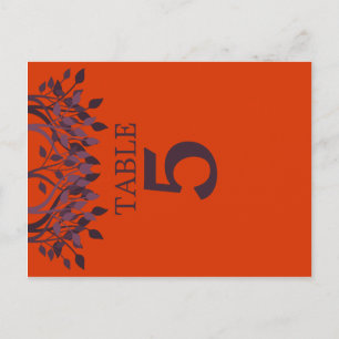 Cartão Postal Plum and Orange Leaves Table Number Cards 5