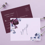 Cartão Postal Plum Purple e Indigo Blue Floral Wedal RSVP<br><div class="desc">Este cartão postal rsvp de casamento apresenta um buquê de cor d'água de púrpura de ameixa e flores azuis de indigo com caligrafia de na moda. Para personalização mais avançada deste design,  clique no BOTÃO DESIGN TOOL (FERRAMENTA). Itens correspondentes também estão disponíveis.</div>