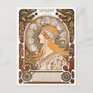 Cartão Postal Plume Zodiac Mulher de Alphonse Mucha - Art Nouvea
