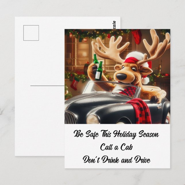 Cartão Postal Plush Drunken Reindeer Não Beba nem dirija (Frente/Verso)