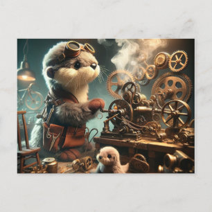 Cartão Postal Plush Steampunk Otter e Seal
