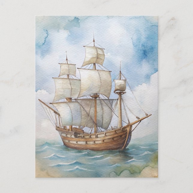 Cartão Postal Plymouth Massachusetts Mayflower Ship Painting (Frente)