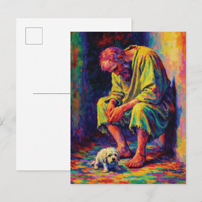 Cartão Postal Pobre Velho com Cachorrinho Entranecedor (Frente/Verso)
