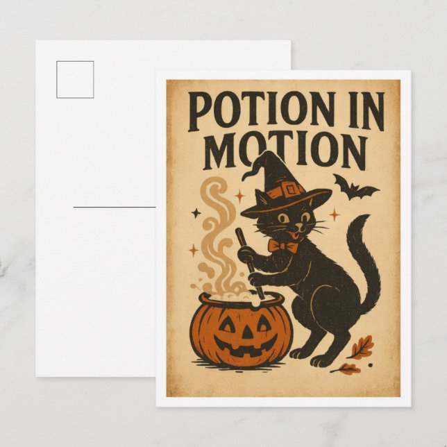 Cartão Postal Poção de Halloween Antiga em Movimento (Frente/Verso)