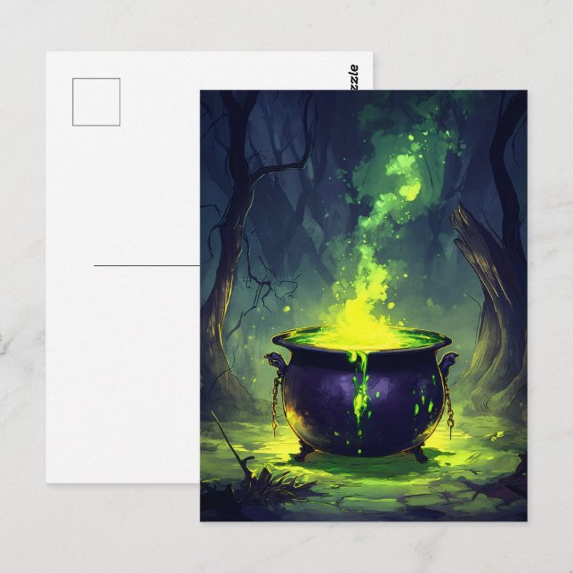 Cartão Postal Poção mágica brilhante Cauldron Halloween (Frente/Verso)