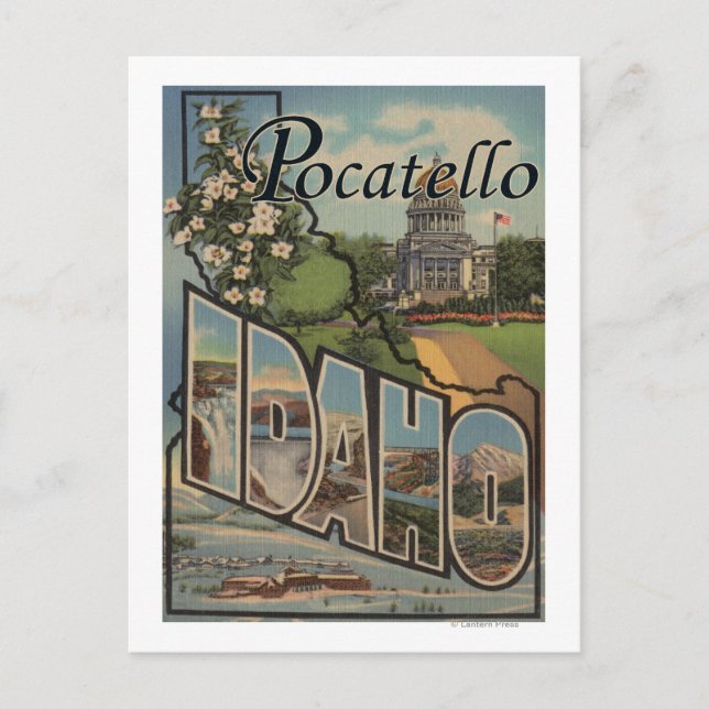 Cartão Postal Pocatello, Idaho - Cenas em Larga Letra (Frente)