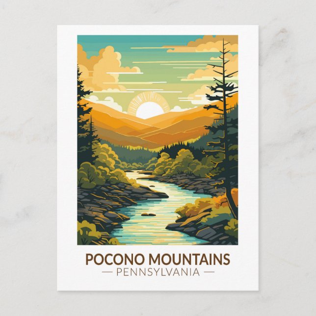 Cartão Postal Pocono Mounains Pensilvânia Viagem Art Vintage (Frente)