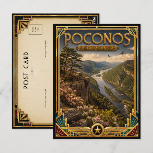 Cartão Postal Poconos Pensilvânia Arte Deco Vintage Idade Dourad