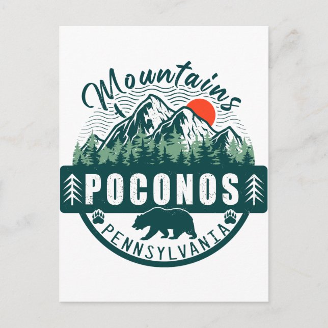 Cartão Postal Poconos Retro Pensilvânia, Montanhas 60 (Frente)