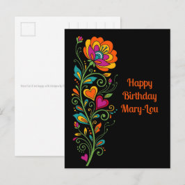 Cartão Postal Poder Floral Retro Gavinhas Borda 19 + seu texto