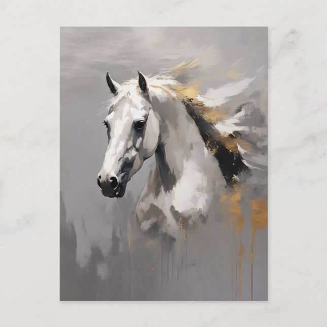 Cartão Postal Poderoso Efeito de Óleo de Cavalo Branco Retrato (Frente)