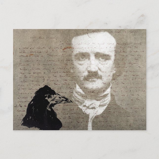 Cartão Postal Poe E A Arte Digital Raven Grunge (Frente)