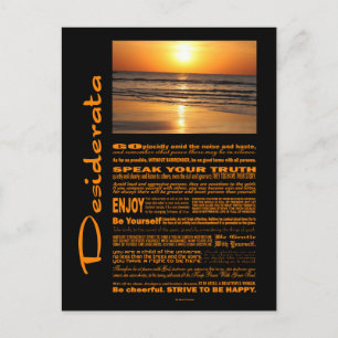 Cartão Postal Poema Desiderata Belo Sol Amarelo