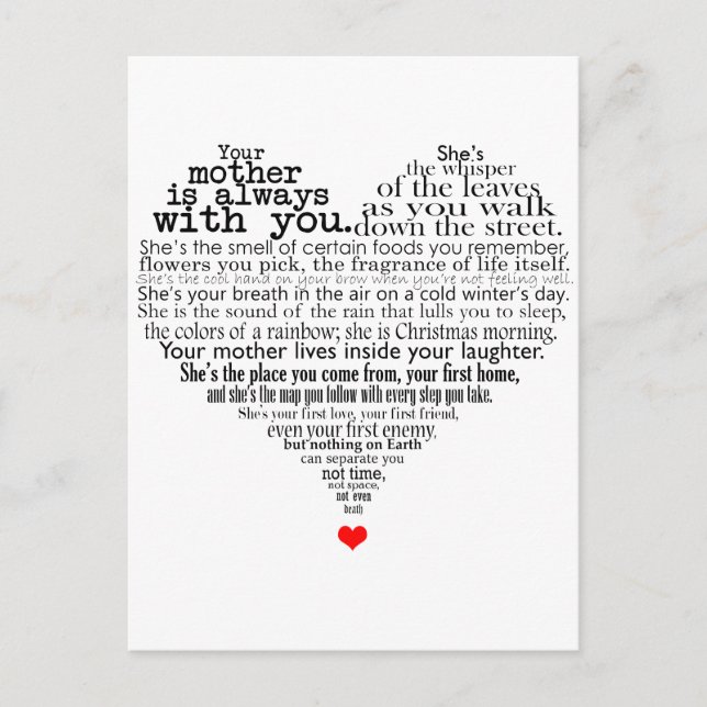 Cartão Postal poema dia de as mães (Frente)