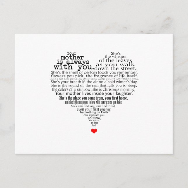 Cartão Postal poema dia de as mães (Frente)