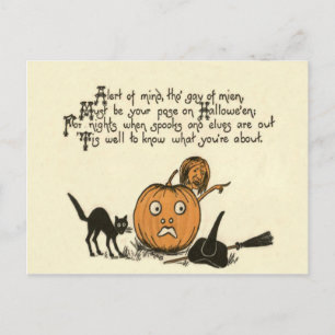 Cartão Postal Poema do Gato Preto Feiticeiro Abóbora de Hallowee